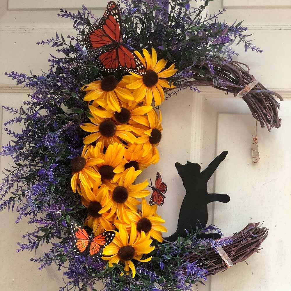Black Cat Christmas Moon Wreath For Wall Decor