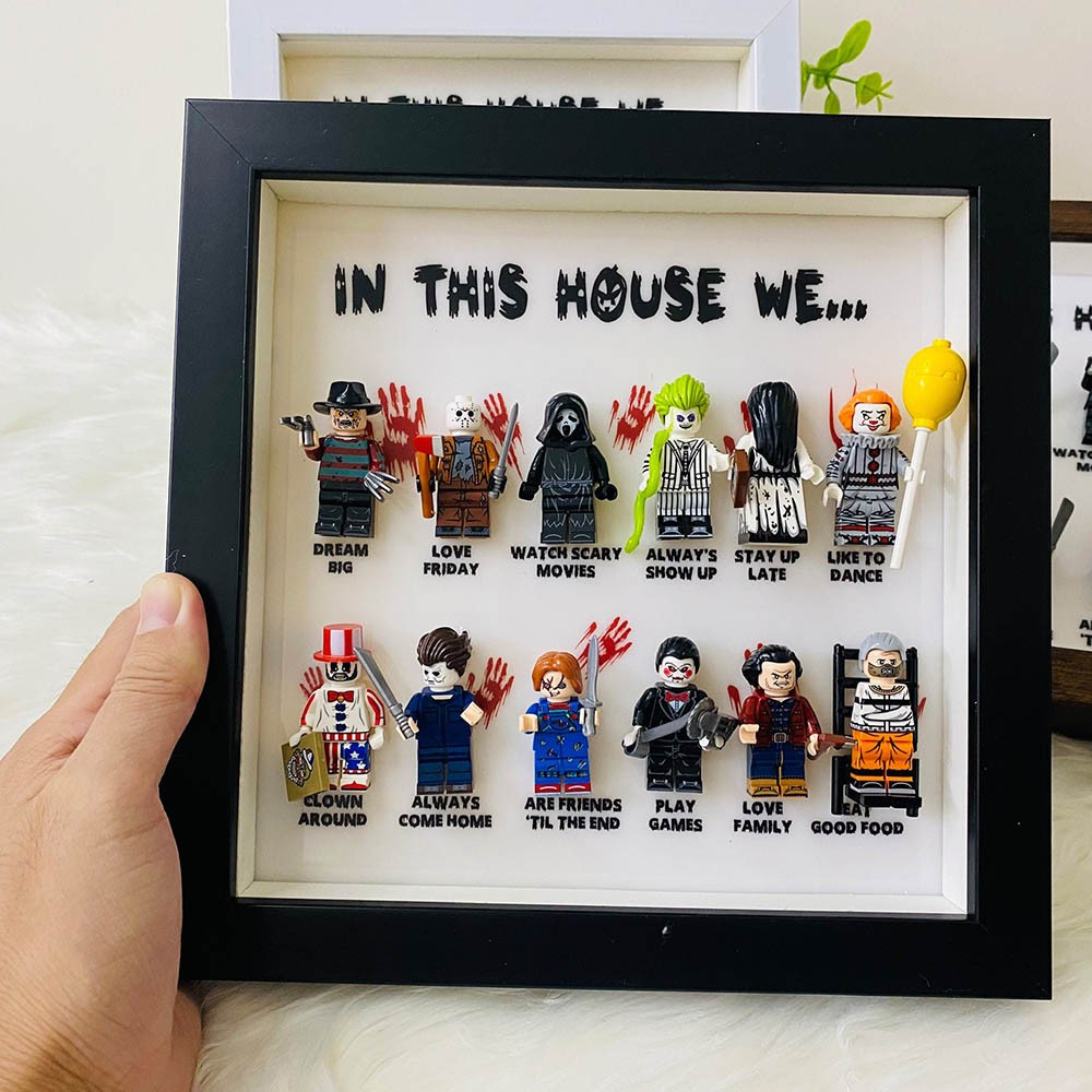 Halloween Scary Wooden Frame Sign with Tiny Figures For Gift Ideas