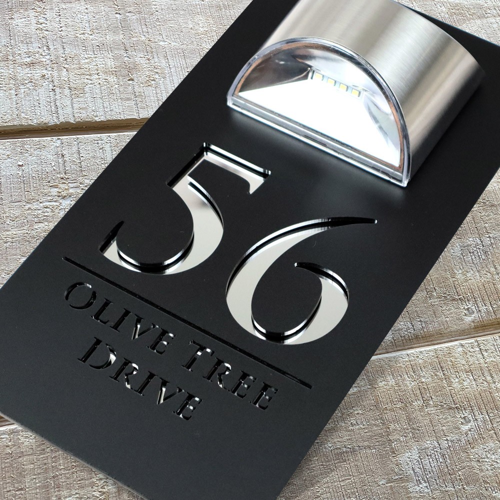 Custom Mirror Acrylic House Sign with Solar Light and House Number For Home Decor