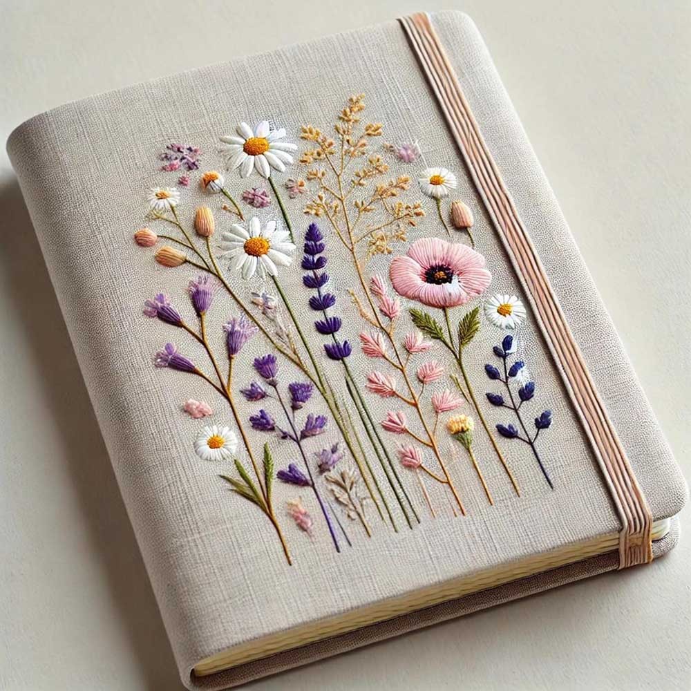 Personalized Wildflowers Embroidered Notebook Gift For Her
