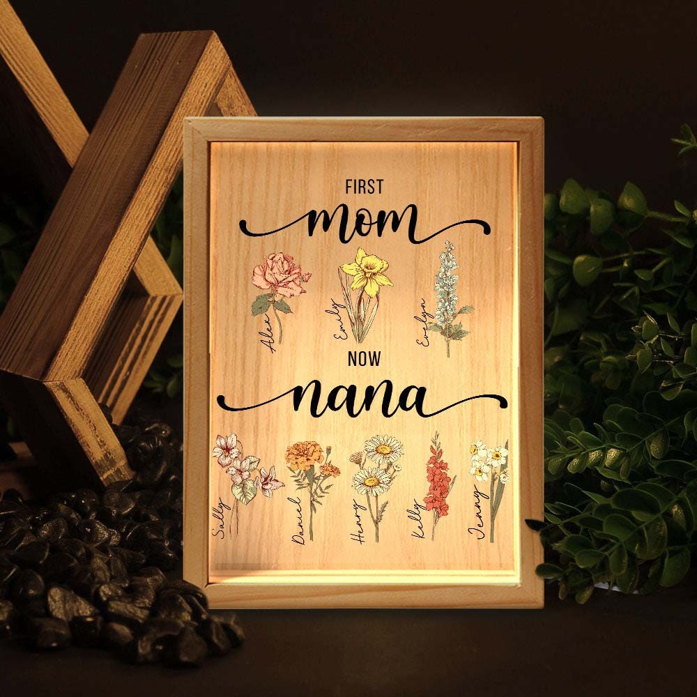 Personalized LED Grandma's Garden Sign With GrandKids Names and Birth Flowers For Mother's Day Gifts