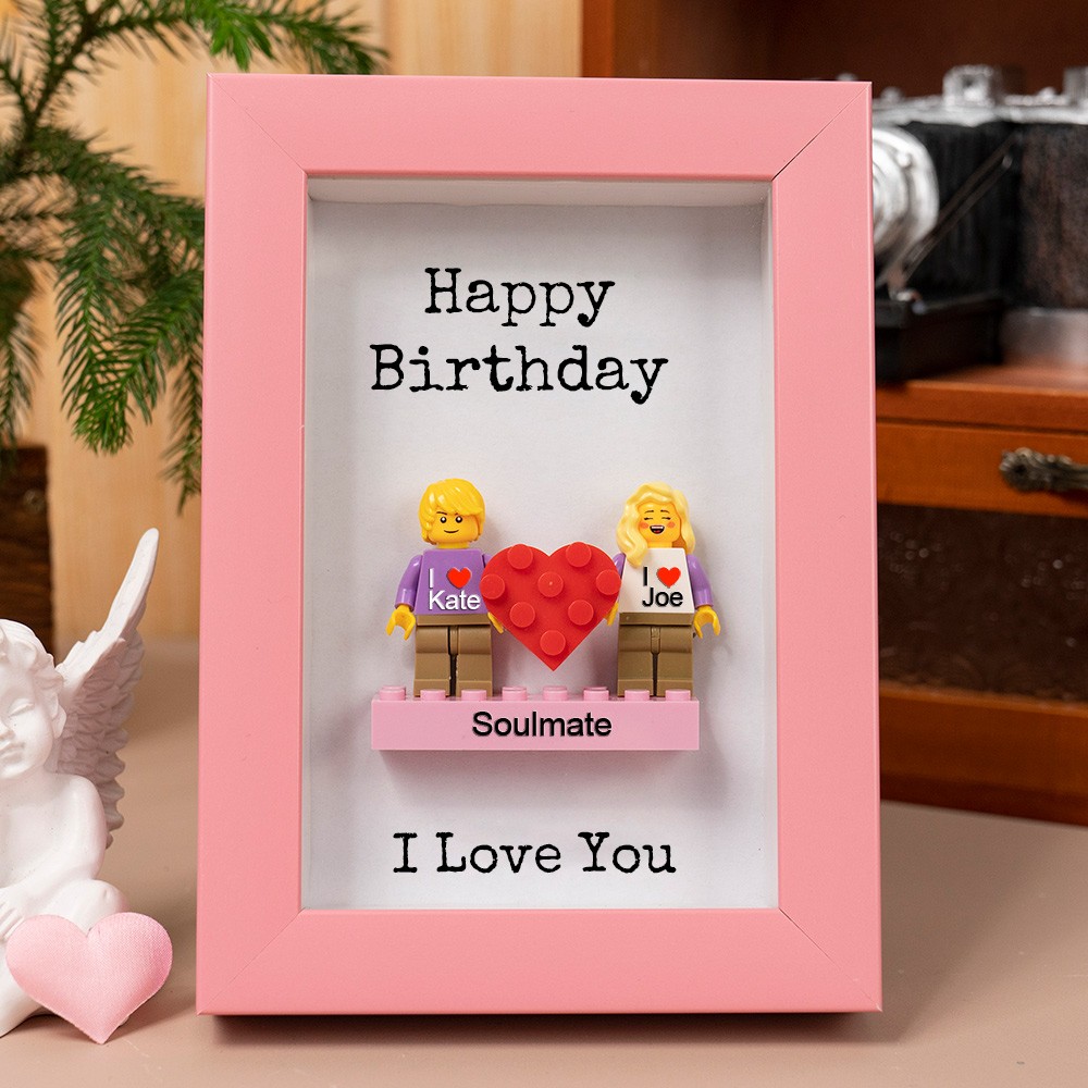 Personalized Tiny Figure With Frame and Brick For Couple Anniversary Birthday Day Gift