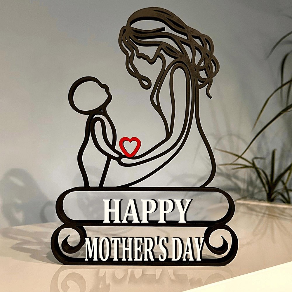 Personalized Minimalist Mom and Child Line Art Sculpture For Mother's Day Gift