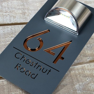 Personalized Mirror Acrylic House Sign with Solar Light and House Number For Home Decor