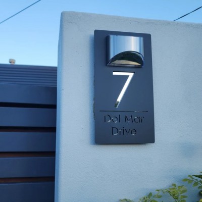 Custom Mirror Acrylic House Sign with Solar Light and House Number For Home Decor