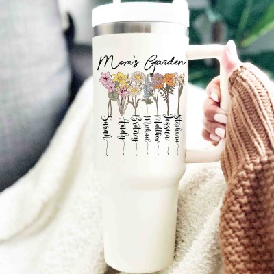 Personalized Mom's Garden Tumbler With Kids Name and Birth Month Flower For Mother's Day