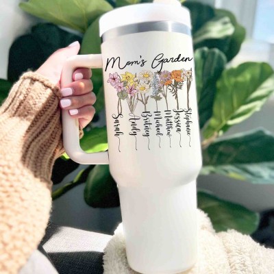 Personalized Mom's Garden Tumbler With Kids Name and Birth Month Flower For Mother's Day