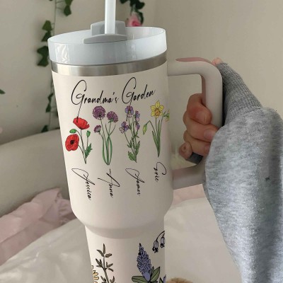 Personalized Mom's Garden Tumbler With Kids Name and Birth Month Flower For Mother's Day