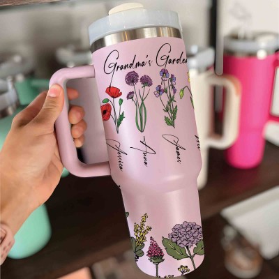 Personalized Mom's Garden Tumbler With Kids Name and Birth Month Flower For Mother's Day