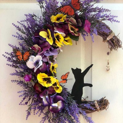 Black Cat Christmas Purple Moon Wreath For Wall Decor