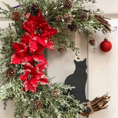 Black Cat Christmas Moon Wreath For Wall Decor