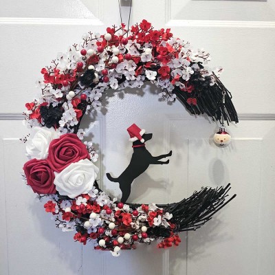 Black Dog Christmas Moon Wreath For Wall Decor