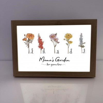 Personalized LED Mama's Garden Sign With GrandKids Names and Birth Flowers For Mother's Day Gifts