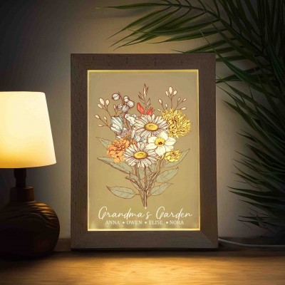 Personalized LED Mom's Garden Sign With Kids Names and Birth Flowers For Mother's Day Gifts