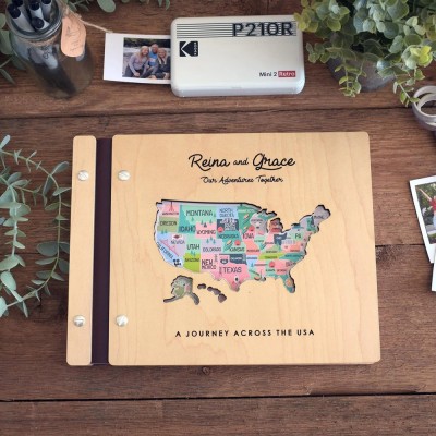Personalized Wooden Travel Map Adventure Book Scrapbook Couples Travel Album Anniversary Gift Valentines Gift Christmas Gift