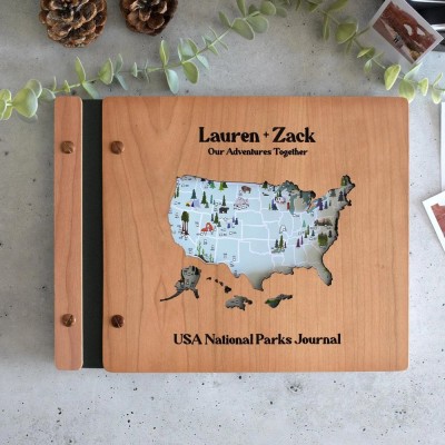 Personalized Wooden Travel Map Adventure Book Scrapbook Couples Travel Album Anniversary Gift Valentines Gift Christmas Gift