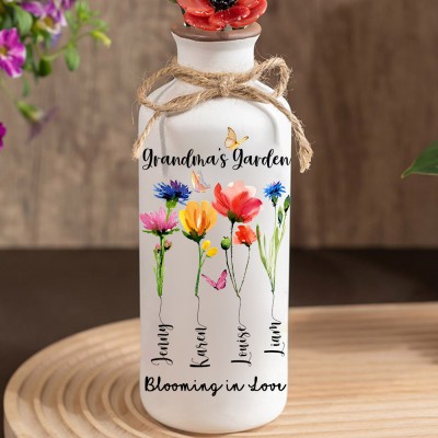 Custom Family Garden Birth Flower Vase With Grandchildren Name For Mother's Day Gift