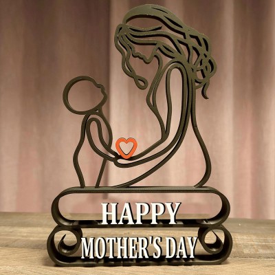 Personalized Minimalist Mom and Child Line Art Sculpture For Mother's Day Gift