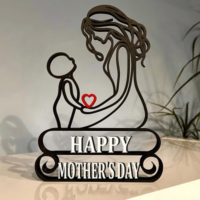 Personalized Minimalist Mom and Child Line Art Sculpture For Mother's Day Gift