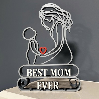 Personalized Minimalist Mom and Child Line Art Sculpture For Mother's Day Gift