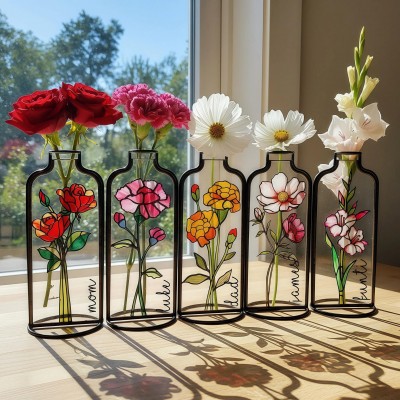 Custom Birth Flower Stained Glass Vase Mother's Day Gift