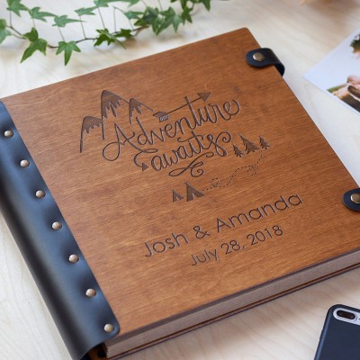 Personalized Wooden Our Adventure Book Engraved with Names and Date Valentine's Day Wedding Anniversary Gift for Couple
