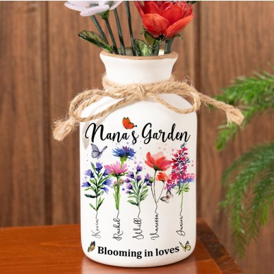 Custom Family Garden Birth Flower Vase With Grandchildren Name For Mother's Day Gift