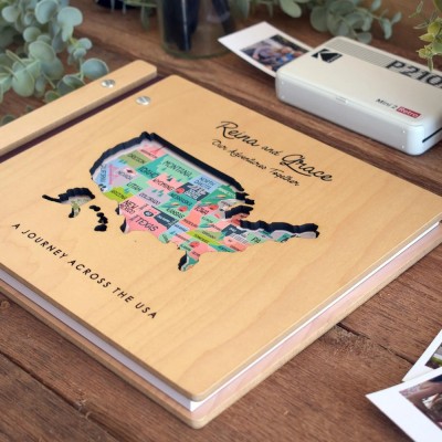 Personalized Wooden Travel Map Adventure Book Scrapbook Couples Travel Album Anniversary Gift Valentines Gift Christmas Gift