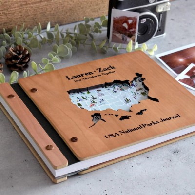 Personalized Wooden Travel Map Adventure Book Scrapbook Couples Travel Album Anniversary Gift Valentines Gift Christmas Gift