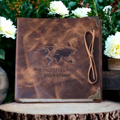Personalized Genuine Leather World Map Photo Album Our Adventure Book Gift For Couple
