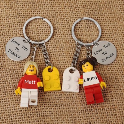 Personalized Tiny Figure Heart Keychain With Text on Disc For Couple Christmas Valentine's Day
