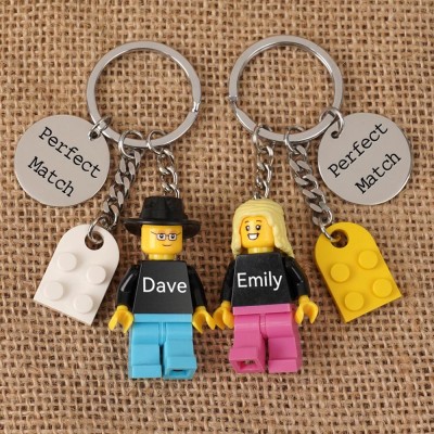 Personalized Tiny Figure Heart Keychain With Text on Disc For Couple Christmas Valentine's Day