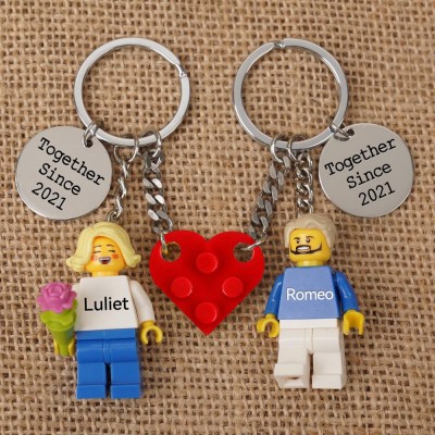 Personalized Tiny Figure Heart Keychain With Text on Disc For Couple Christmas Valentine's Day
