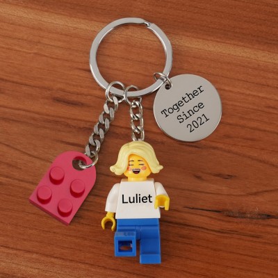 Personalized Tiny Figure Heart Keychain With Text on Disc For Couple Christmas Valentine's Day
