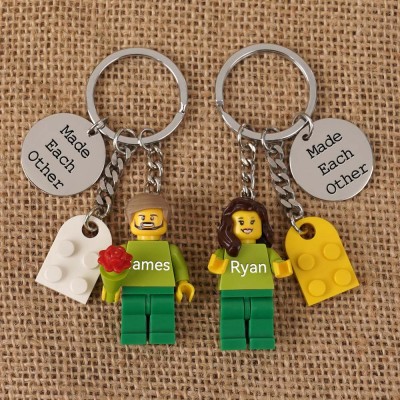 Personalized Tiny Figure Heart Keychain With Text on Disc For Couple Christmas Valentine's Day
